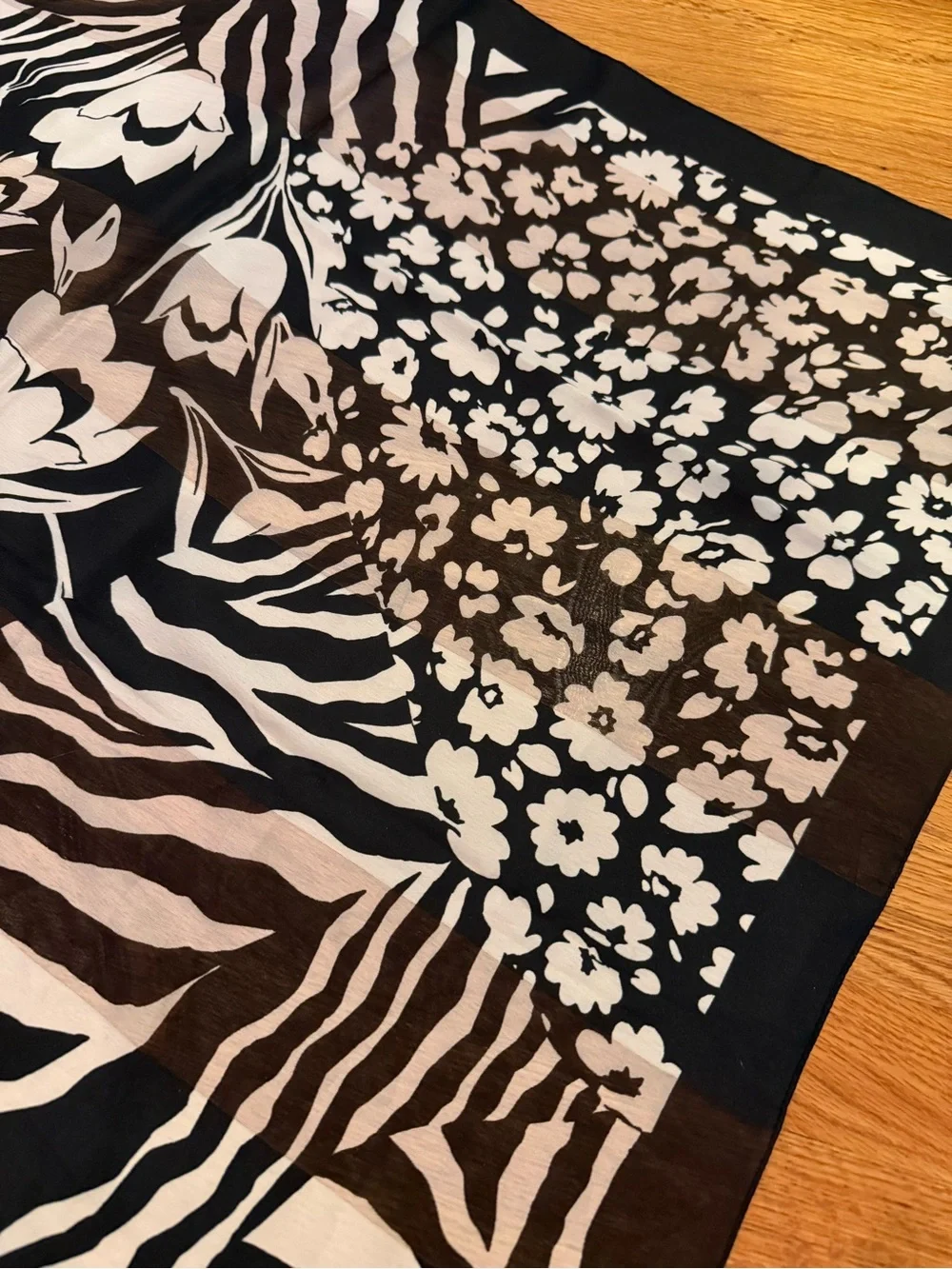 Vintage Mixed Pattern Square Scarf Black & White Made in Italy Zebra Floral